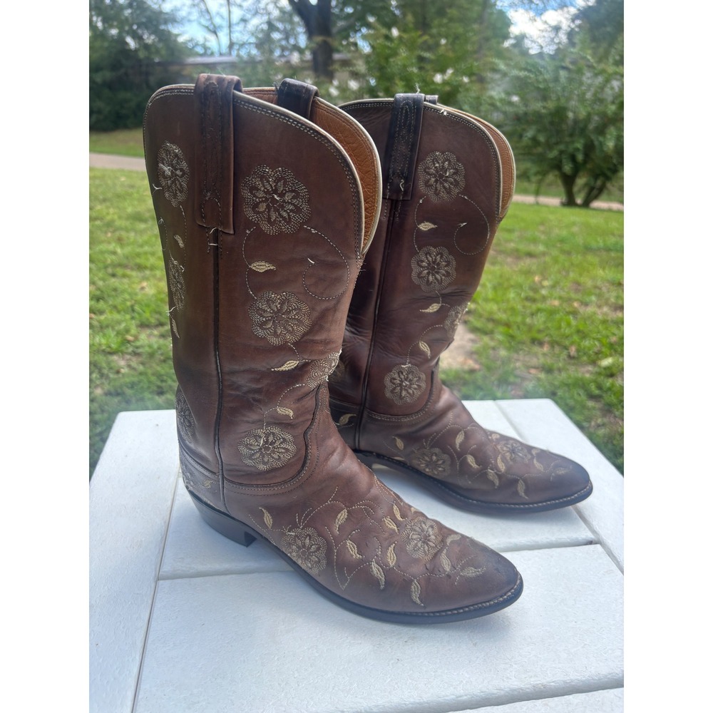 Lucchese 1883 Womens Brown Leather Floral Embroidered Cowboy Boots N7092.J4 8 B
